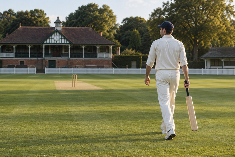 Twill Press cricket campaign showing a player in whites walking towards the wicket