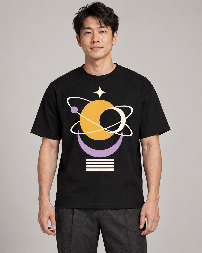 Cosmic Balance Everyday Graphics T-shirt on a model