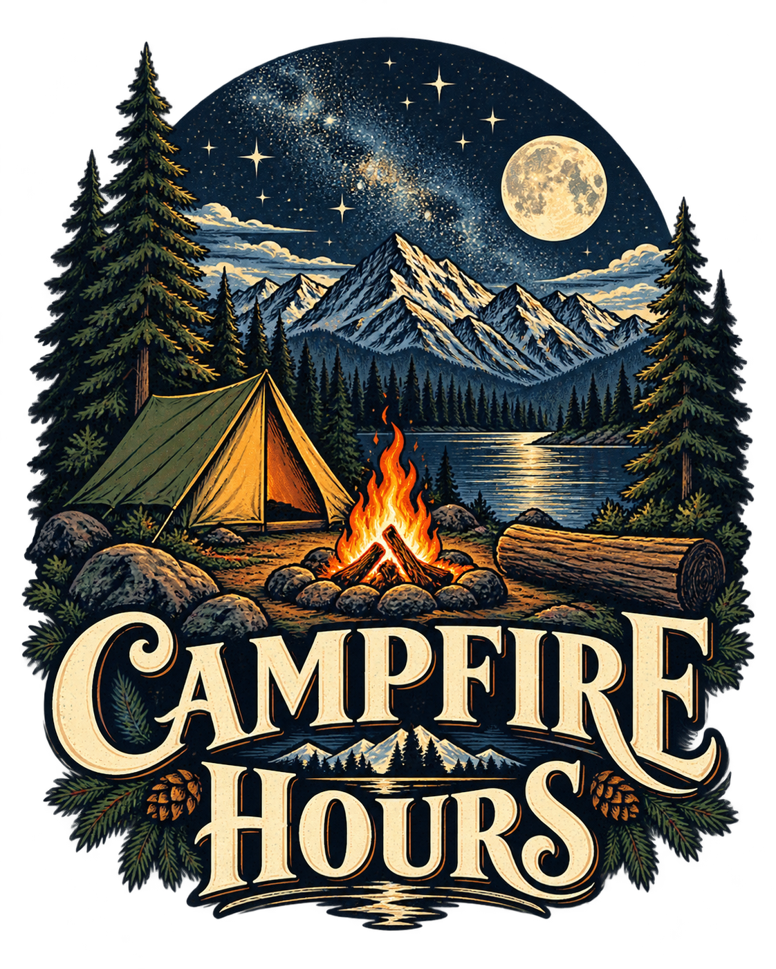 Campfire Hours — Everyday Graphic Tee original print artwork