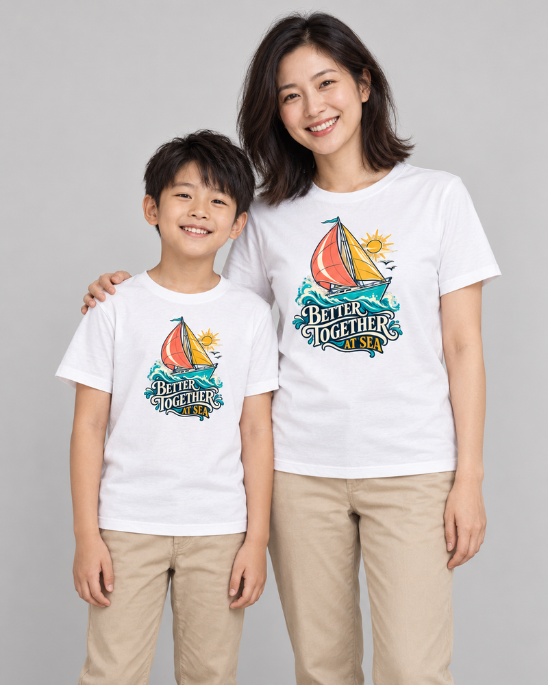 Sailing Together matching parent and child T-shirts in White