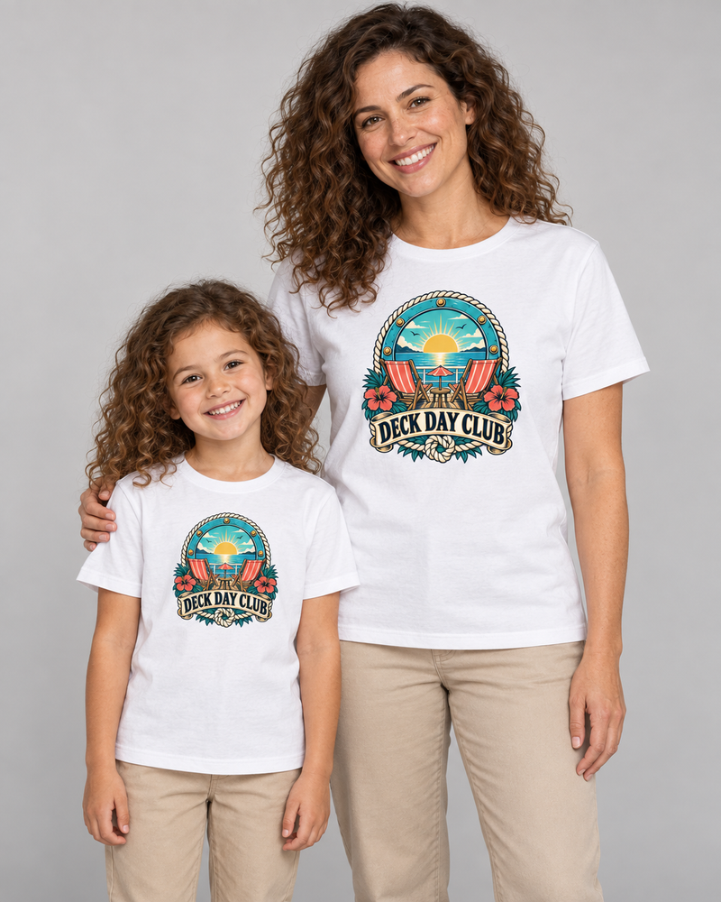 Deck Day Club matching parent and child T-shirts in White
