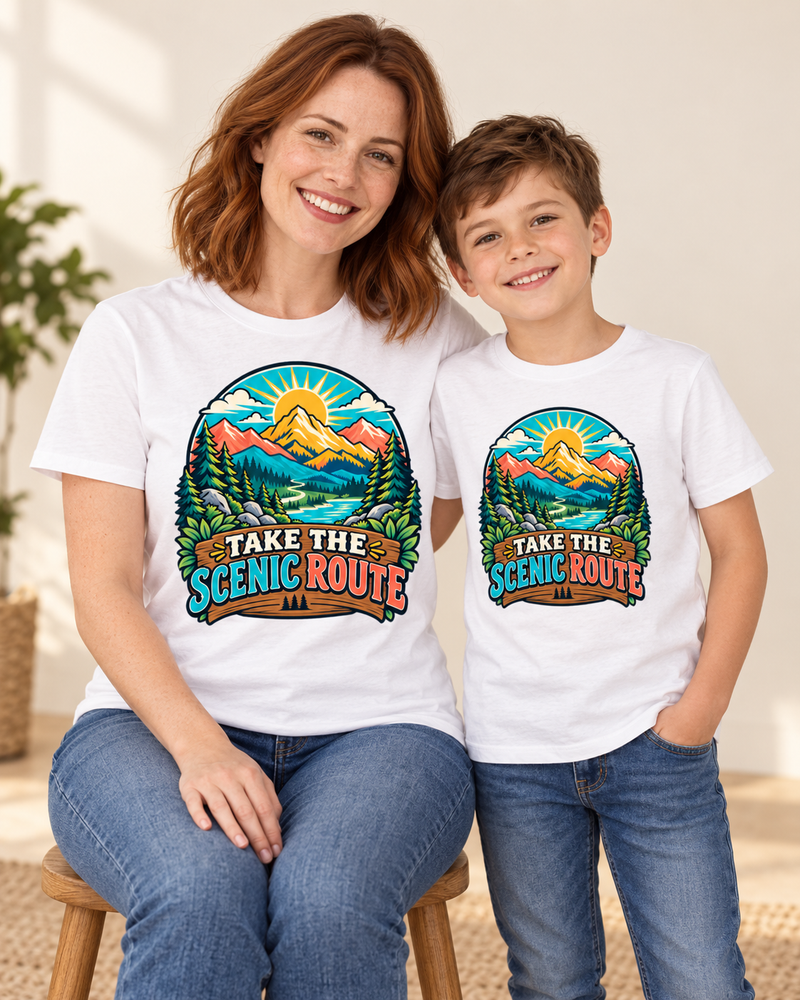 Trail Together matching family tees in White, parent and child preview