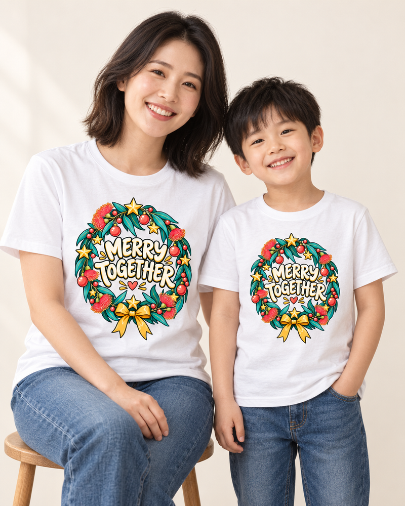 Merry Together matching family tees in White, parent and child preview
