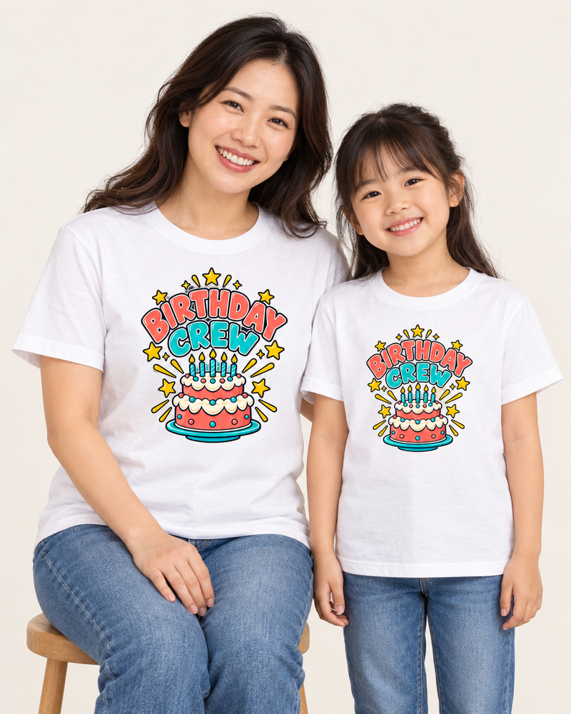 Birthday Crew matching family cotton tees in White