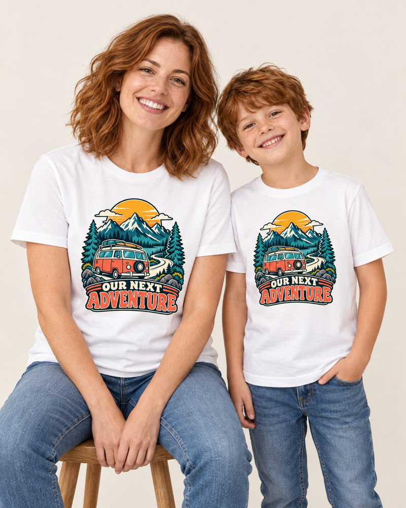 Our Next Adventure matching family cotton tees in White
