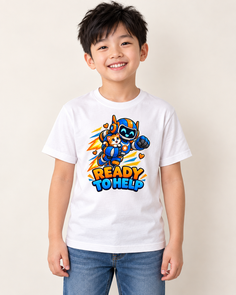 Rocket Rescue kids cotton T-shirt in White, child model preview
