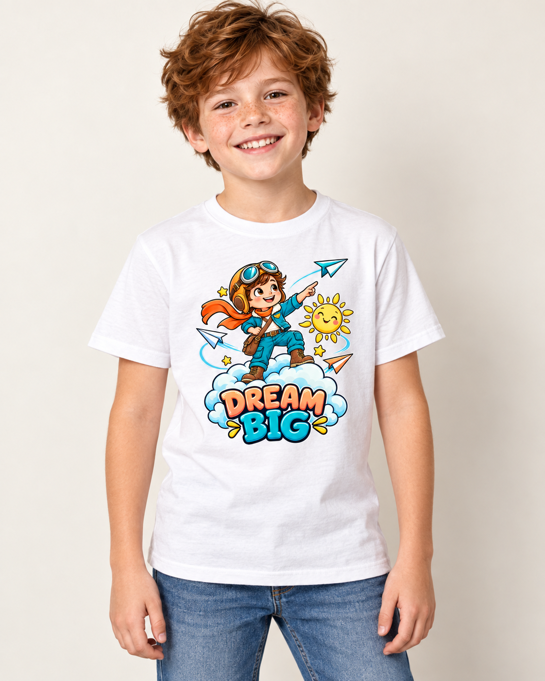 Captain Cloud kids cotton T-shirt in White, child model preview