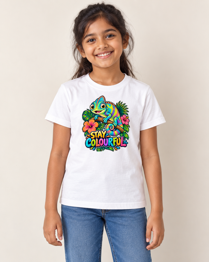 Rainbow Chameleon kids graphic T-shirt in White