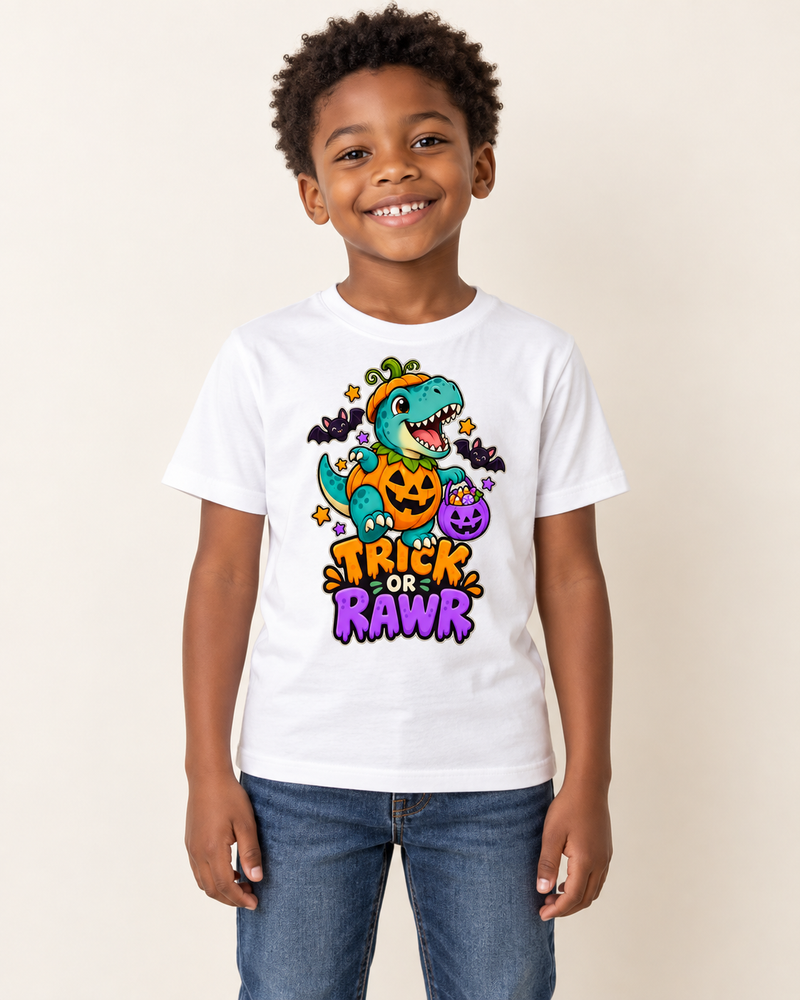 Dino Halloween kids T-shirt White model preview