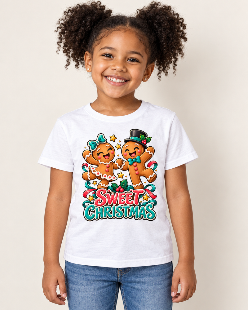 Gingerbread Groove — kids regular-fit graphic T-shirt in White