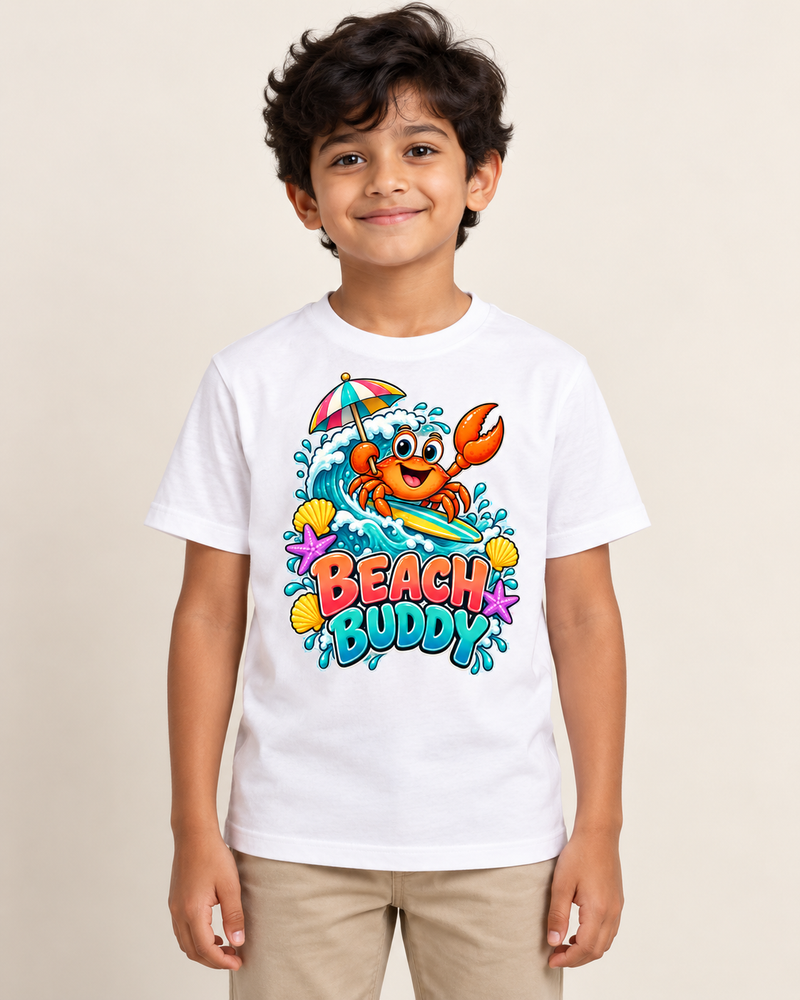 Beach Buddy — kids regular-fit graphic T-shirt in White