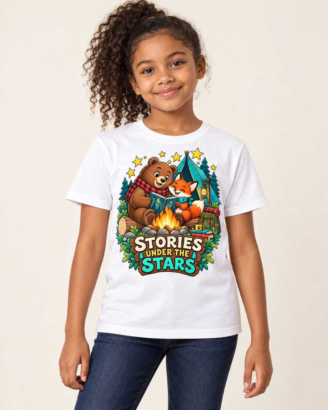 Campfire Stories — kids regular-fit graphic T-shirt in White