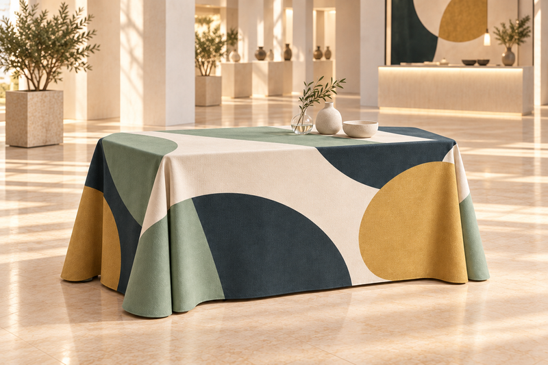 Original Twill Press tablecloth design illustration in a warm showroom