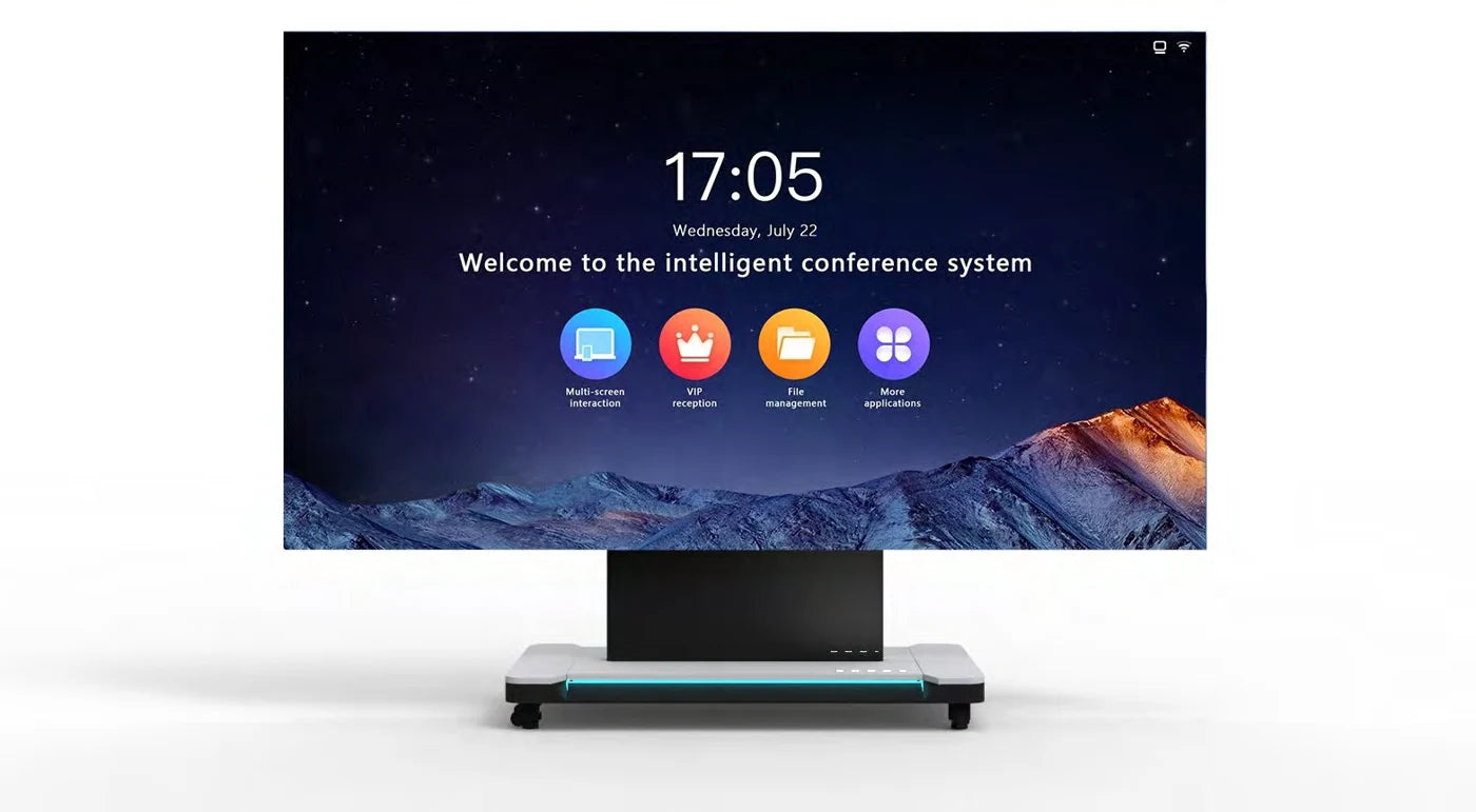 135-inch all-in-one LED presentation screen on its floor stand