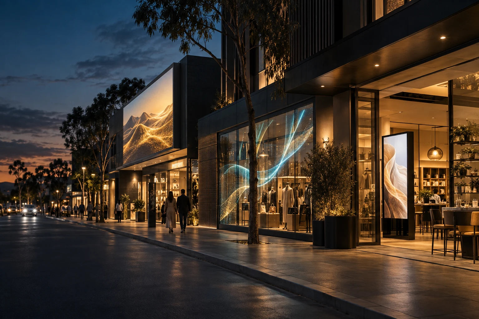 Illustrative shopfront with digital signage