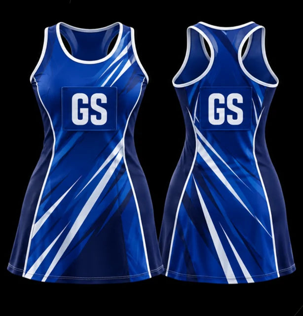 Royal Charge — Sleeveless netball dress — Front + back concept