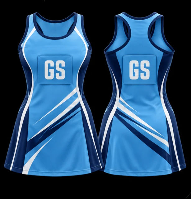 Sky Motion — Sleeveless netball dress — Front + back concept