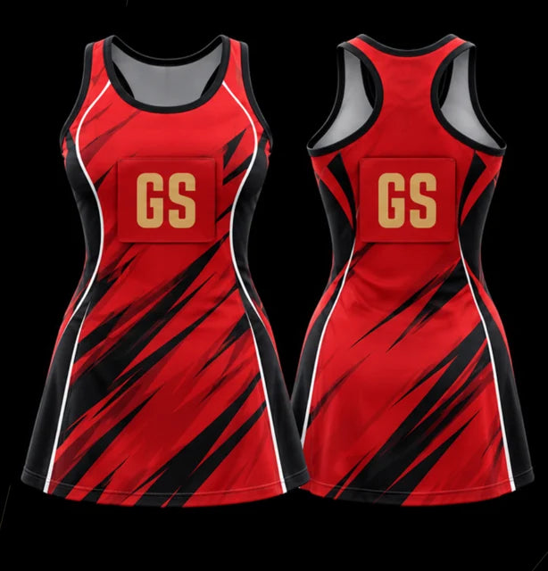 Fireline — Sleeveless netball dress — Front + back concept