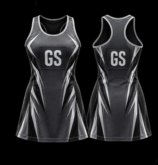 Titanium Strike — Sleeveless netball dress — Front + back concept