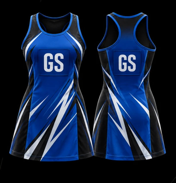 Cobalt Fusion — Sleeveless netball dress — Front + back concept
