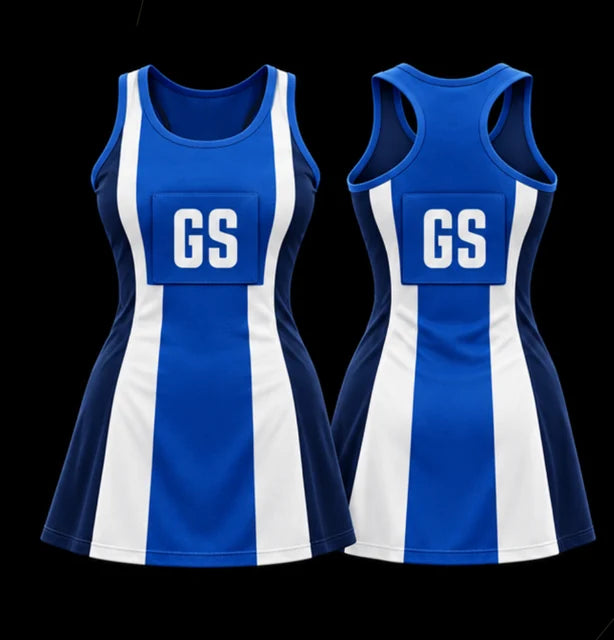 Harbour Stripe — Sleeveless netball dress — Front + back concept