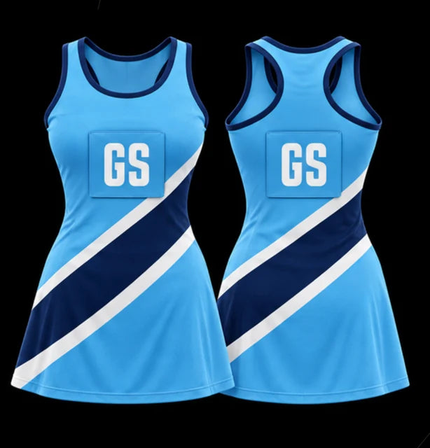 Coastal Sash — Sleeveless netball dress — Front + back concept