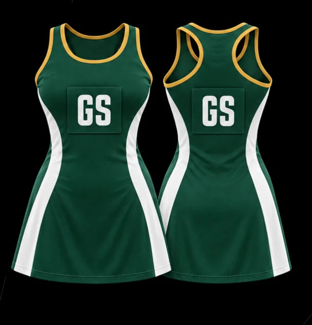 Forest Panel — Sleeveless netball dress — Front + back concept