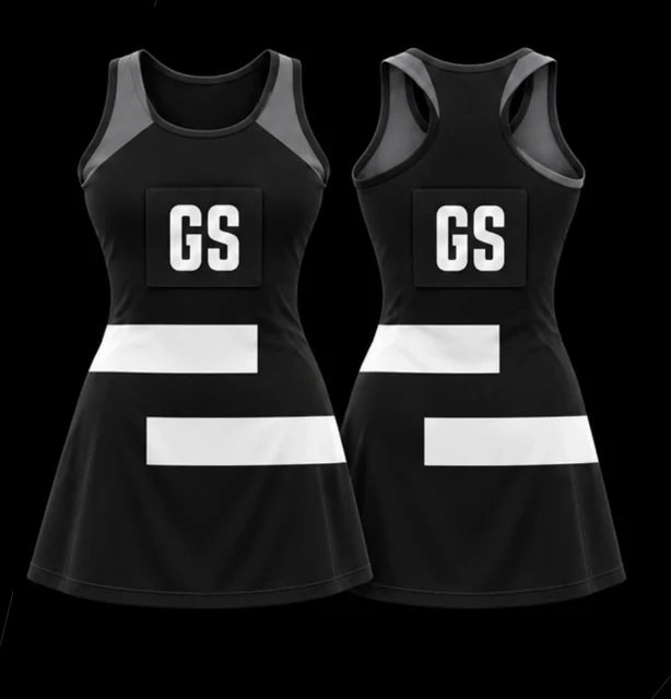 Monochrome Bar — Sleeveless netball dress — Front + back concept