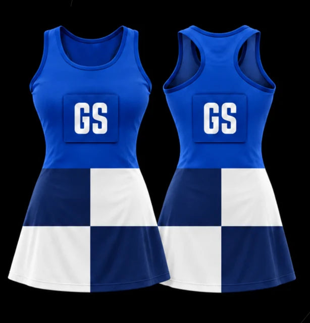 Bay Check — Sleeveless netball dress — Front + back concept