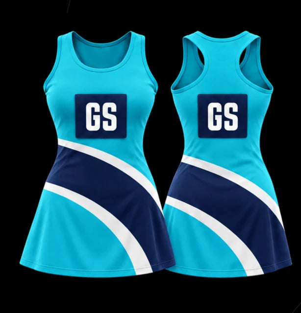 Pacific Arc — Sleeveless netball dress — Front + back concept