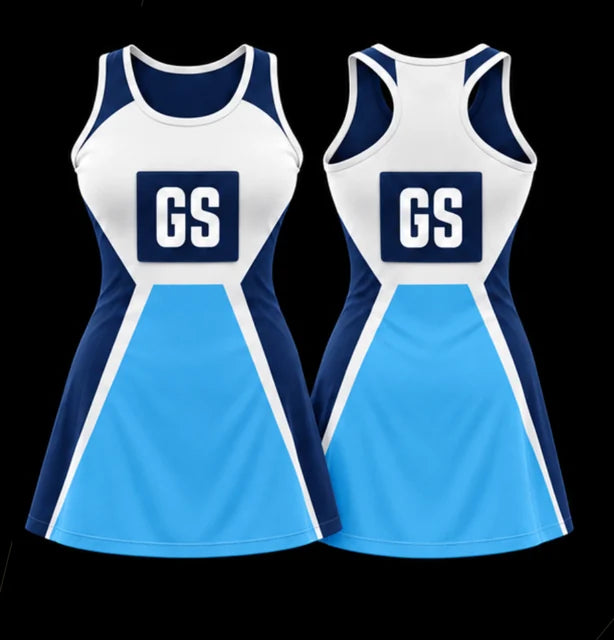 Glacier Panel — Sleeveless netball dress — Front + back concept
