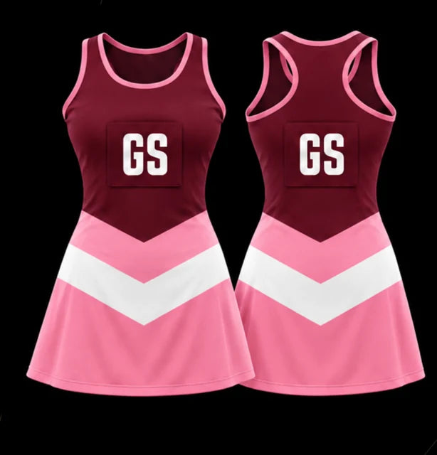 Ruby Chevron — Sleeveless netball dress — Front + back concept
