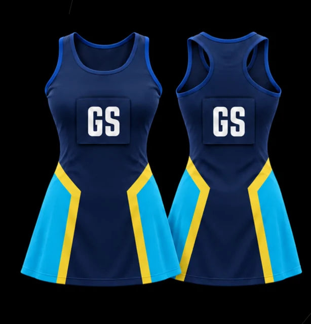 Electric Edge — Sleeveless netball dress — Front + back concept