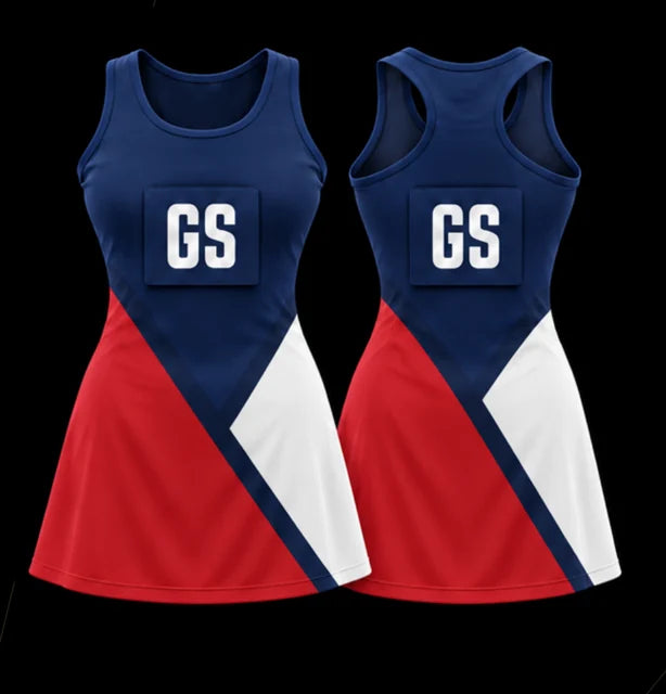 Portside Split — Sleeveless netball dress — Front + back concept