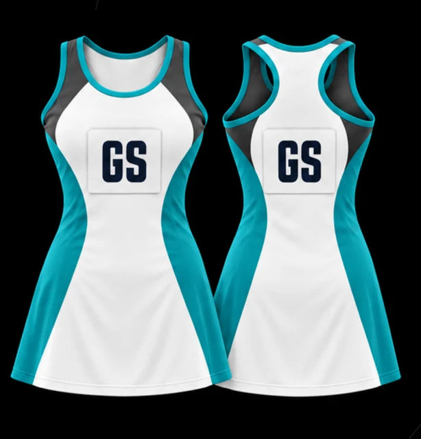 Pearl Frame — Sleeveless netball dress — Front + back concept