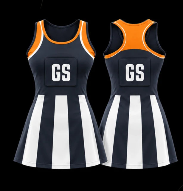 Steel Columns — Sleeveless netball dress — Front + back concept