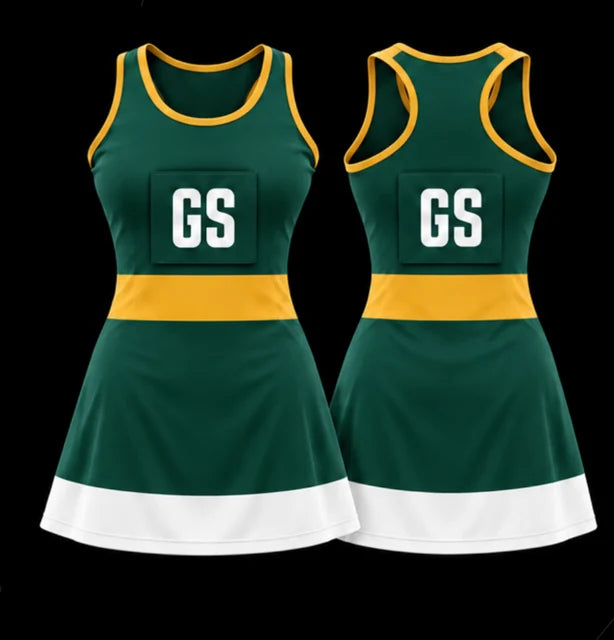 Heritage Horizon — Sleeveless netball dress — Front + back concept