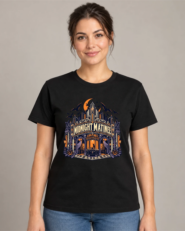 Model wearing Midnight Matinee on a black T-shirt